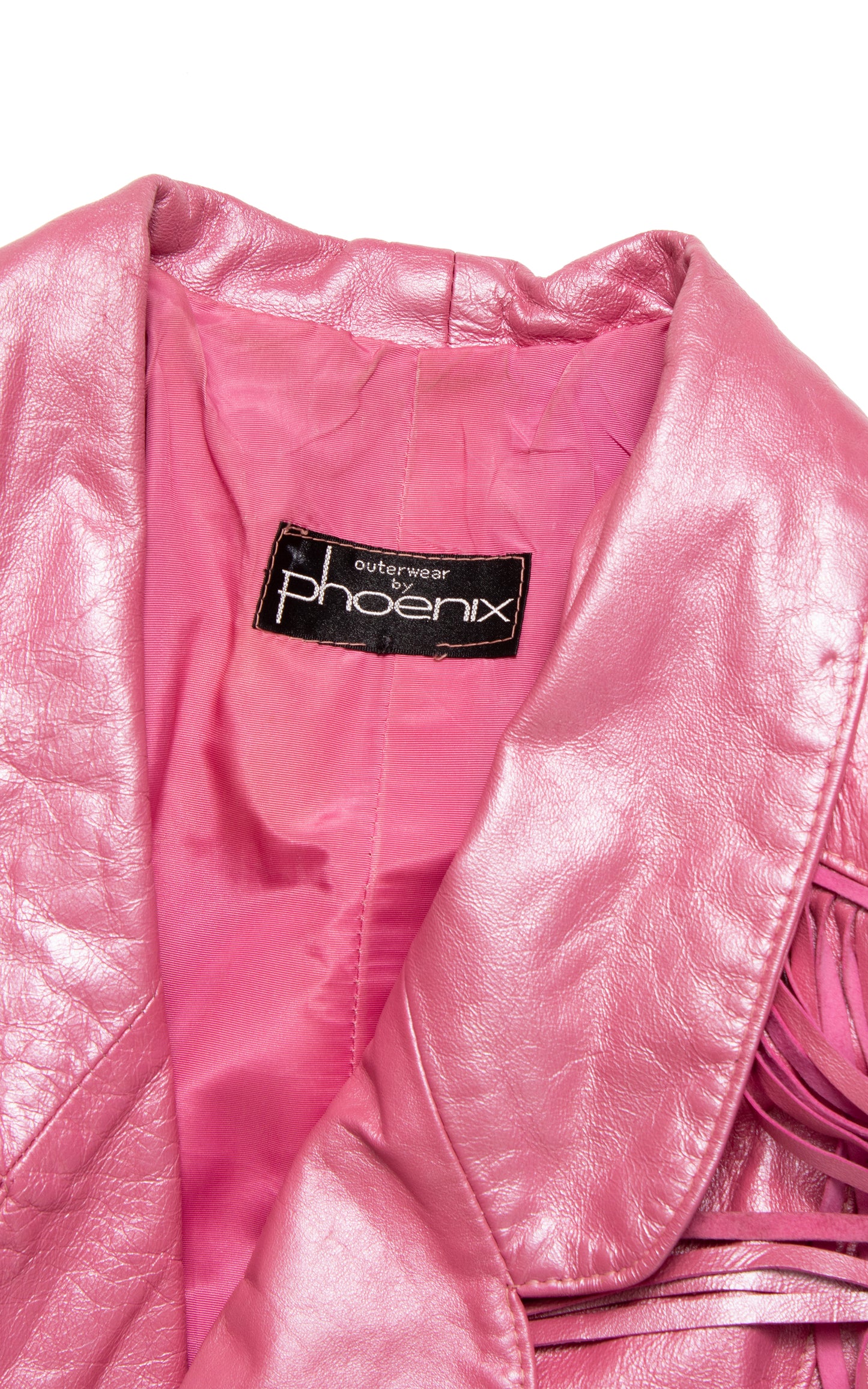 1980s Pearlescent Pink Leather Fringe Jacket | large