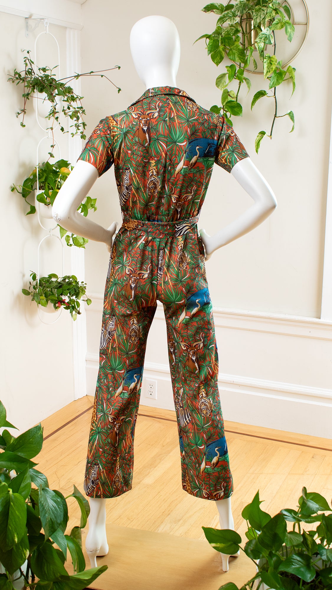 Vintage 1970s 70s Animal Jungle Novelty Print Jumpsuit