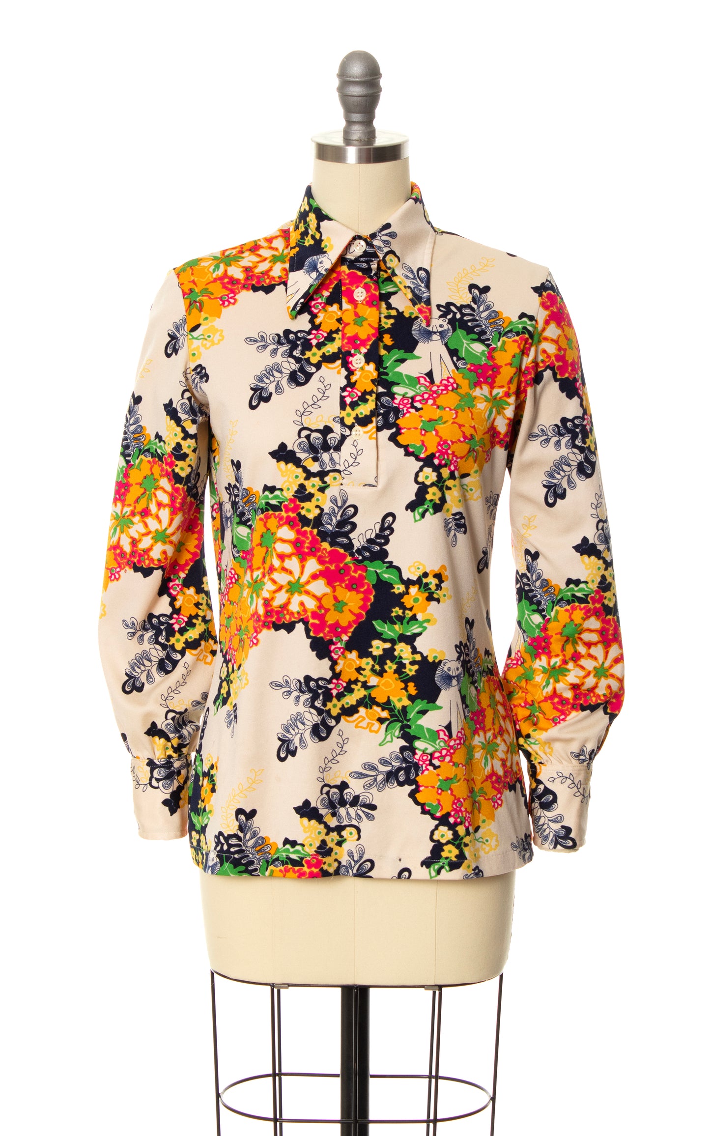 1970s Lion Floral Novelty Print Blouse | small