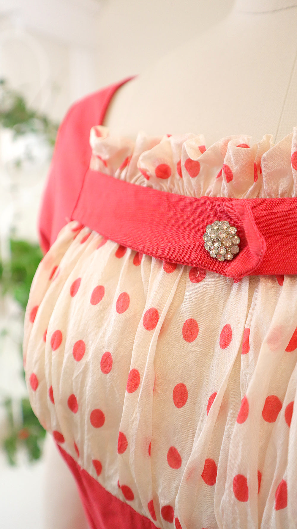 1950s Pink Polka Dot Wiggle Dress | medium