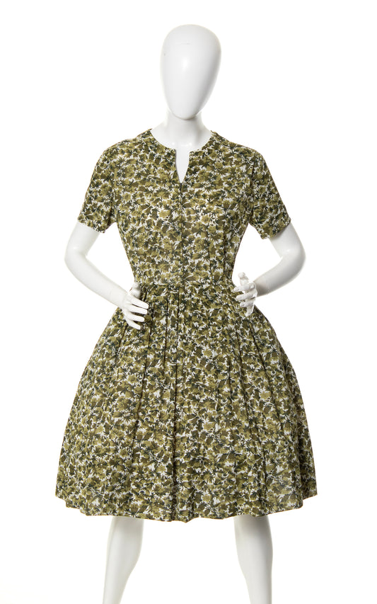 1960s Floral Jersey Zip-Front Dress | medium
