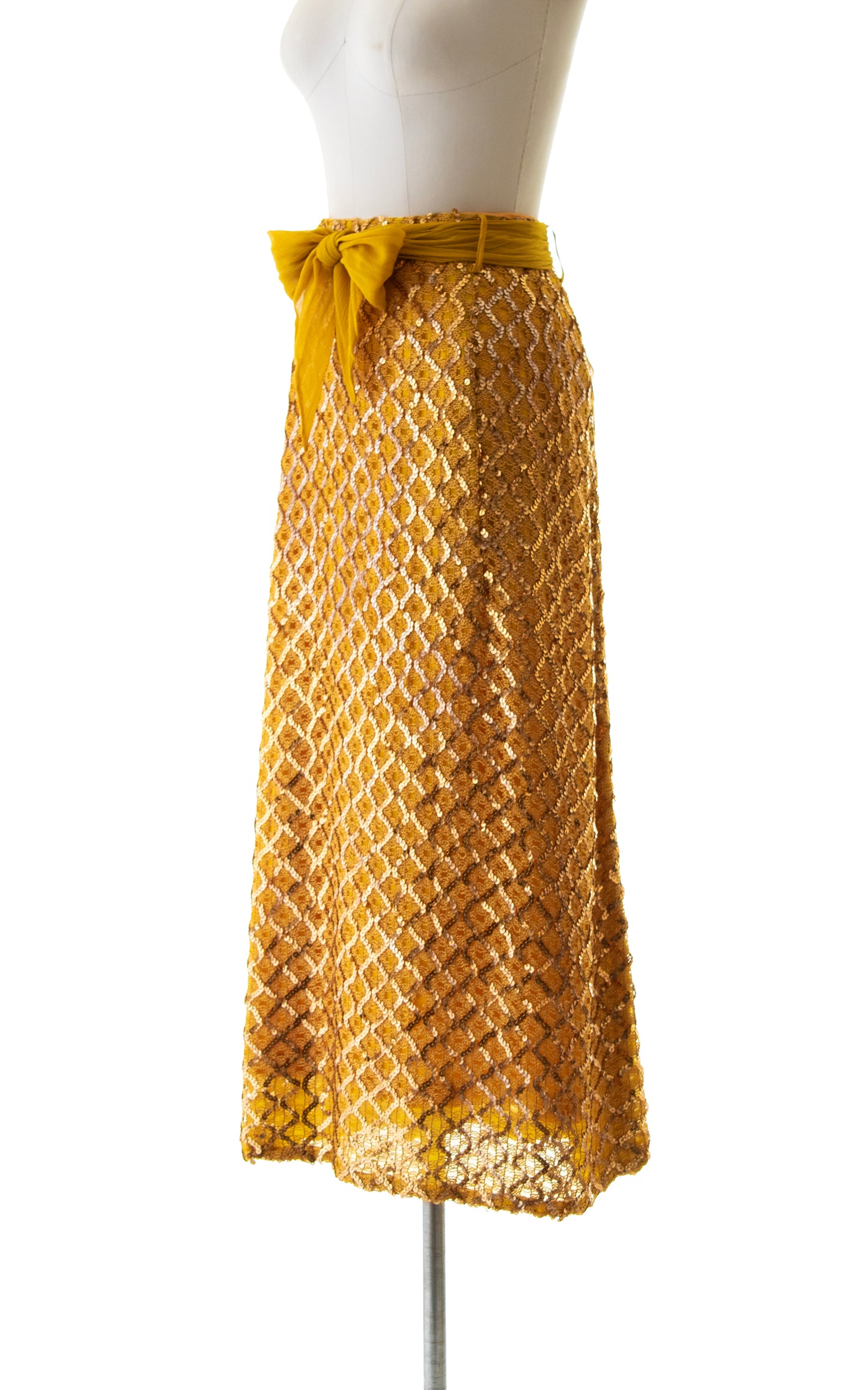 1960s Gold Sequin Maxi Skirt | small