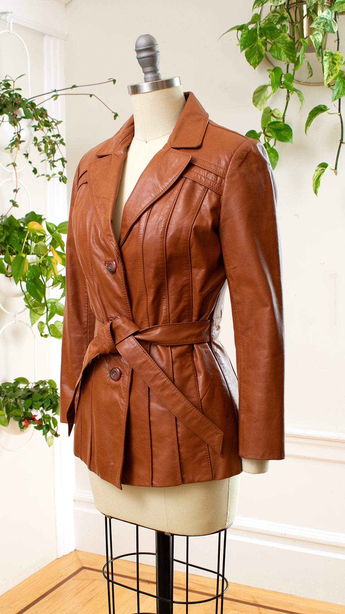Vintage 1970s 70s Wilsons Brown Genuine Leather Belted Short Jacket Coat