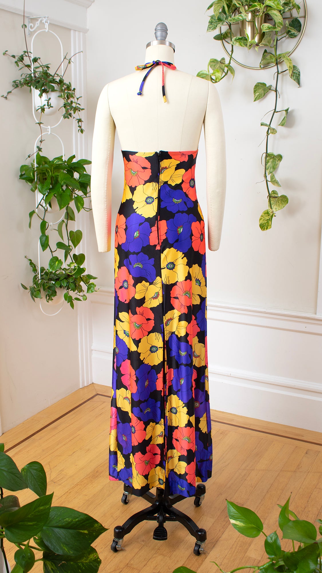 1970s Floral Halter Maxi Dress | x-small