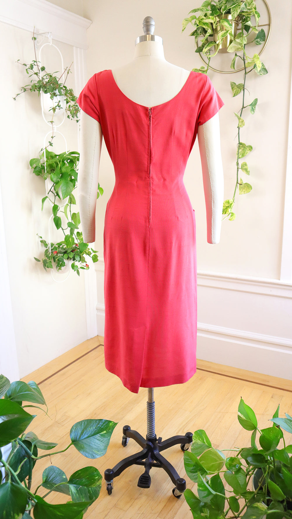 1950s Pink Polka Dot Wiggle Dress | medium