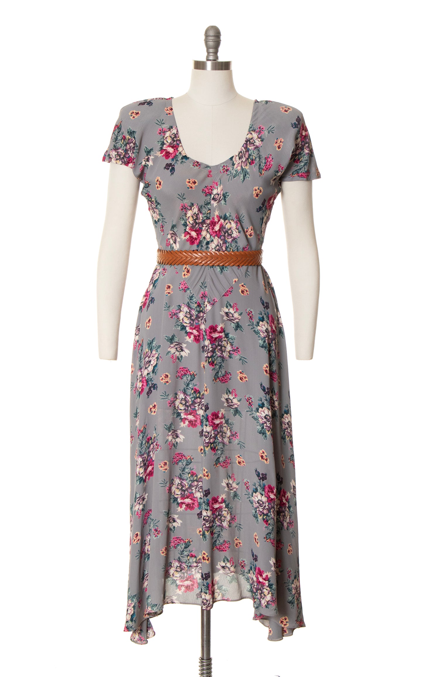 1990s does 1930s Floral Bias Cut Rayon Dress | small/medium