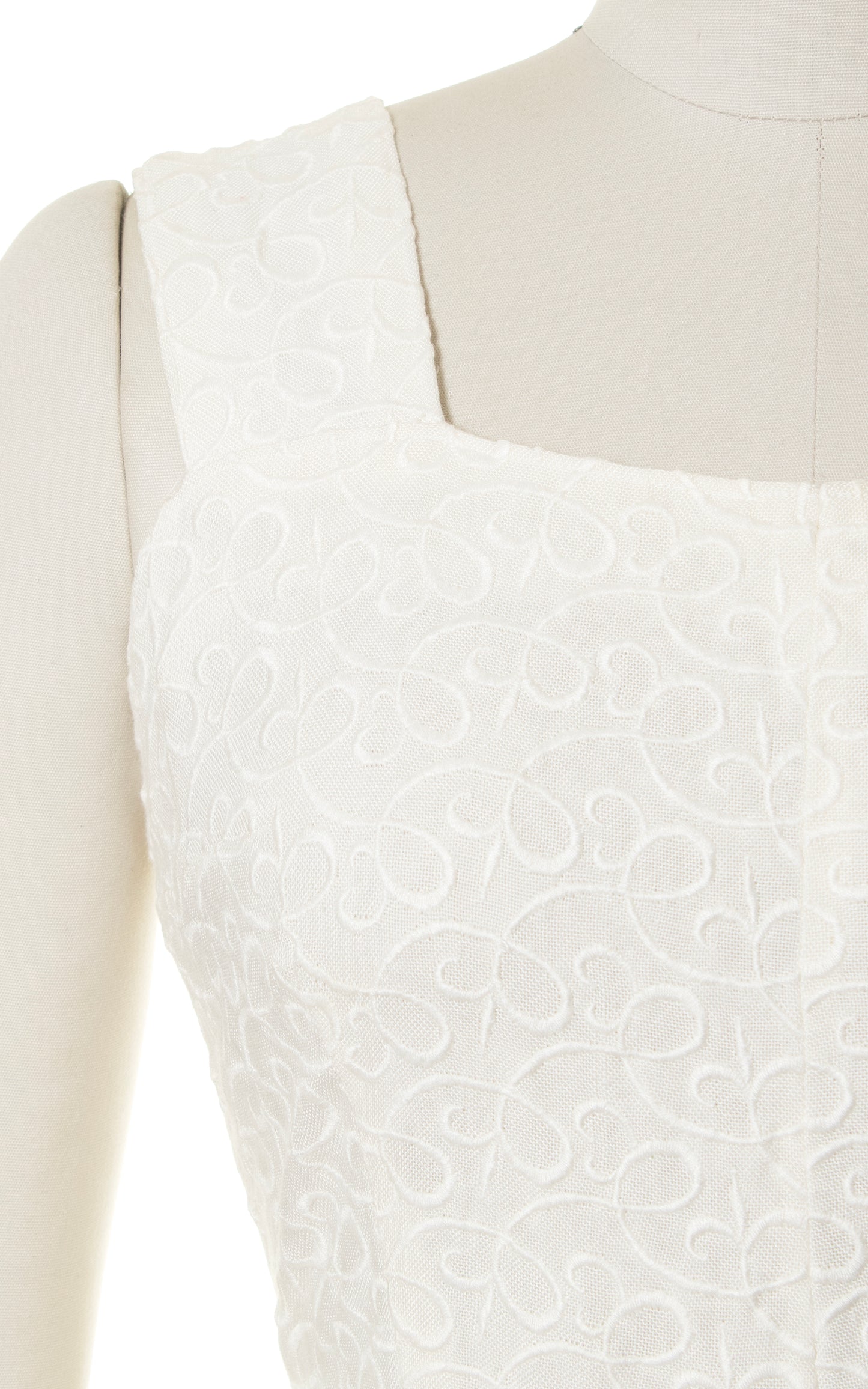 1950s Embroidered White Linen Wiggle Dress | medium