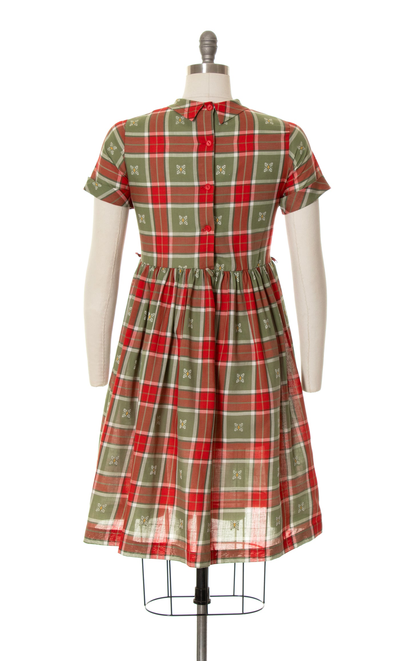 1950s Plaid Button Back Dress with Pockets | small