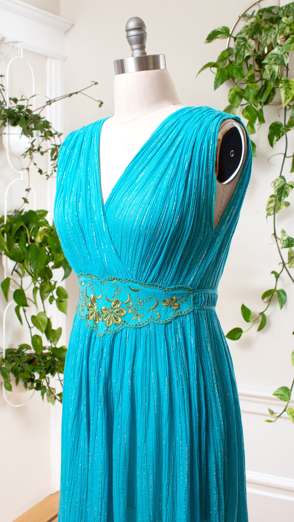 1980s Metallic & Gauze Grecian Goddess Dress | medium/large/x-large