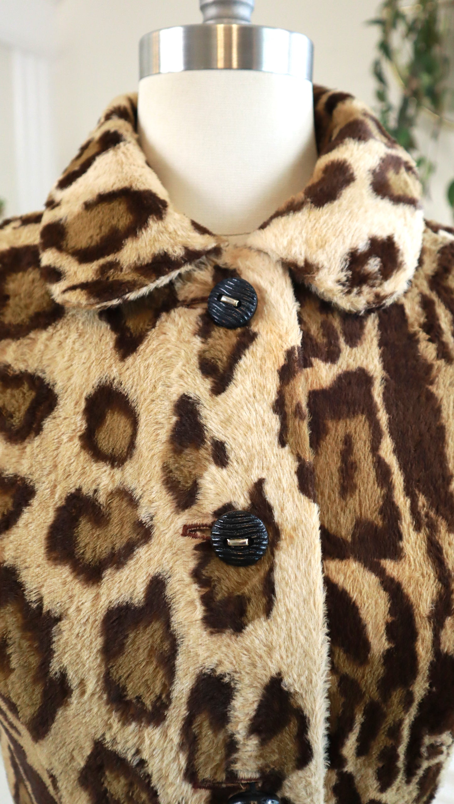 1960s Leopard Print Faux Fur Shirt Dress | medium