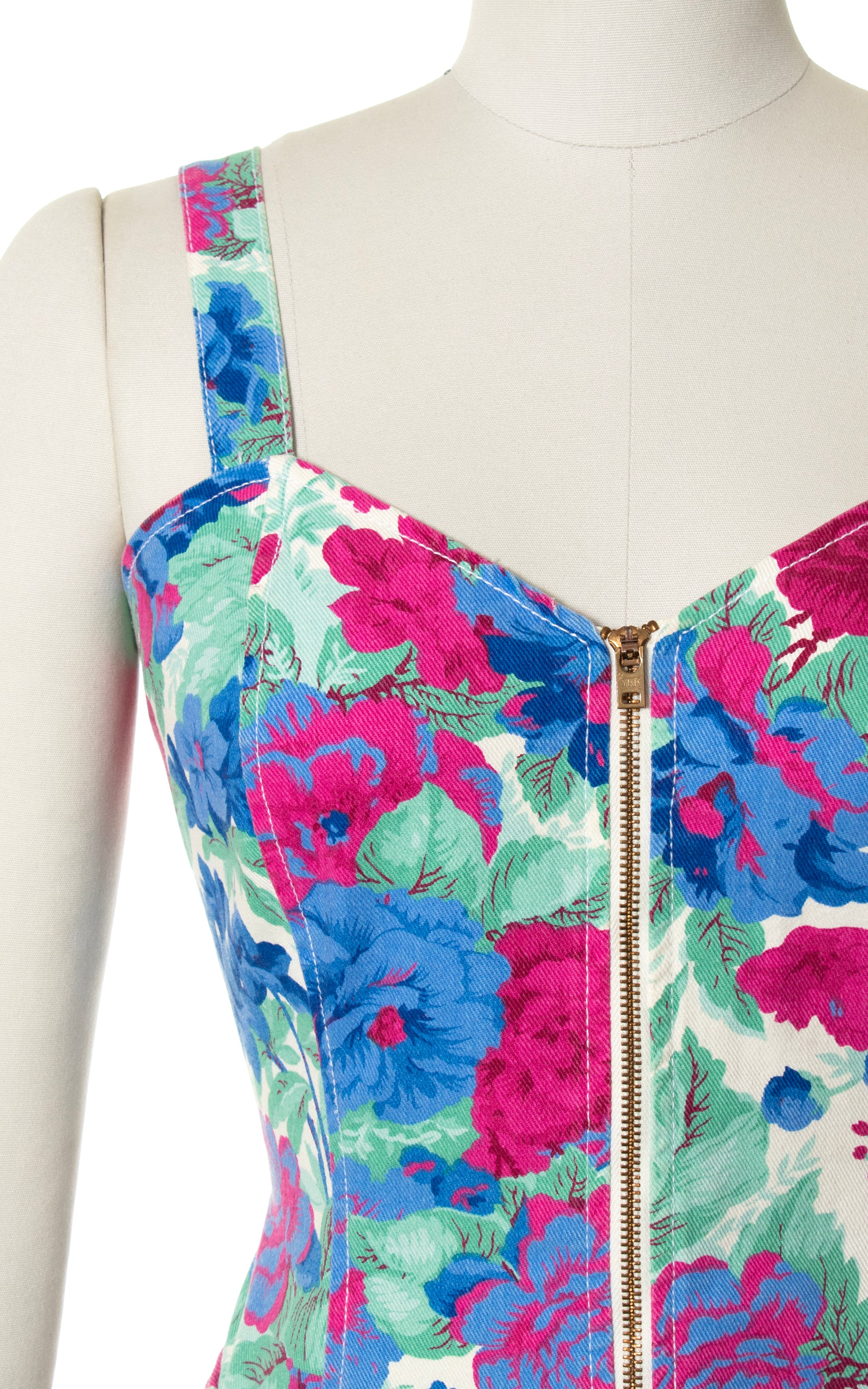1990s Paris Blues Floral Denim Dress