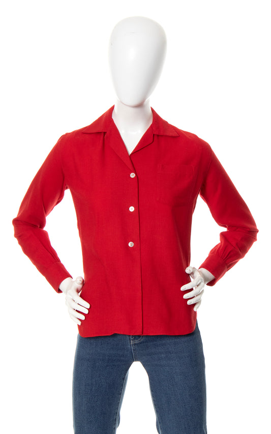 NEW ARRIVAL || 1950s Red Wool Blend Blouse | small/medium