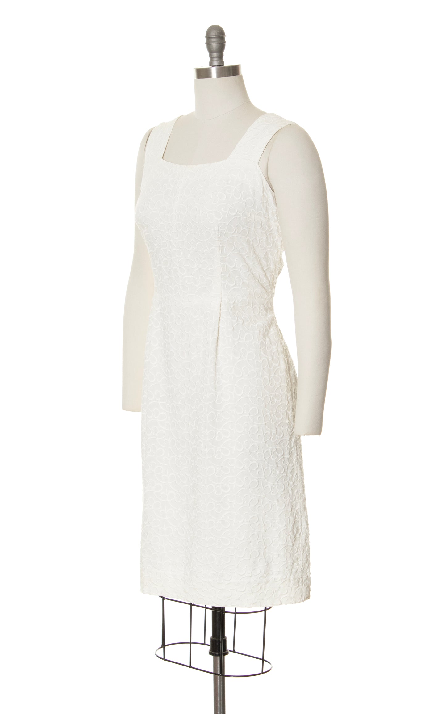 1950s Embroidered White Linen Wiggle Dress | medium