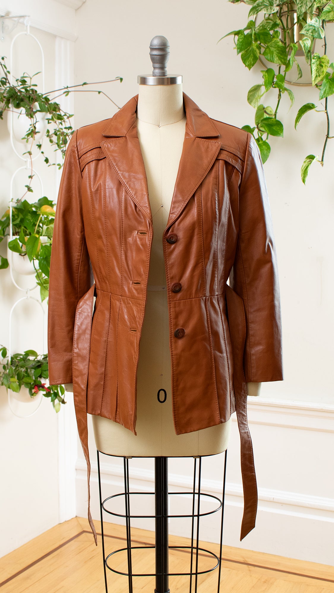 Vintage 1970s 70s Wilsons Brown Genuine Leather Belted Short Jacket Coat
