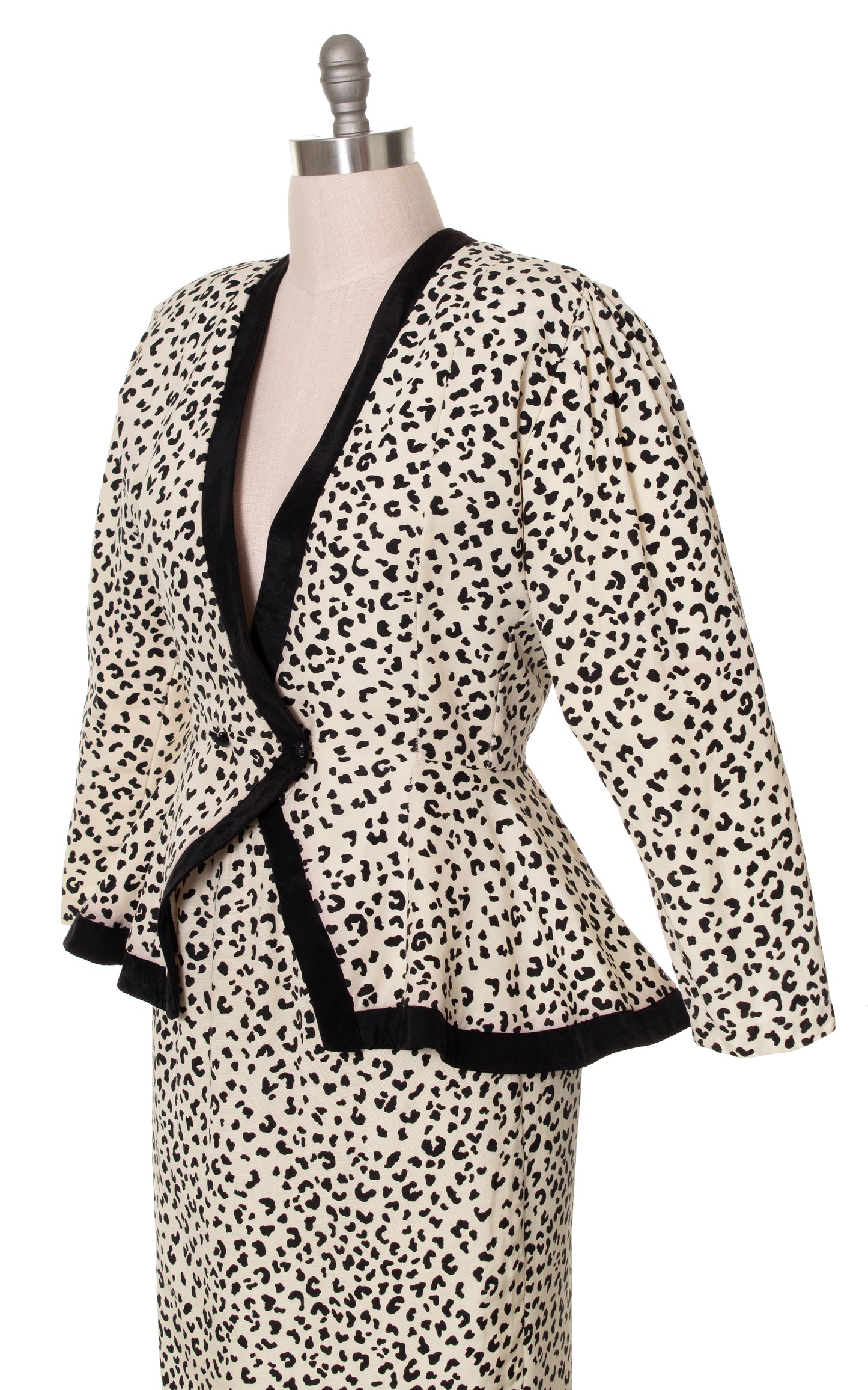 1980s Leopard Print Peplum Skirt Suit | x-large