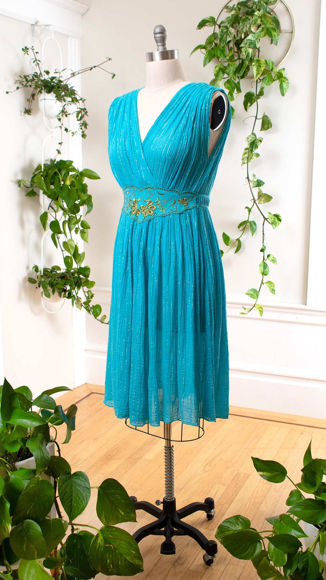 1980s Metallic & Gauze Grecian Goddess Dress | medium/large/x-large