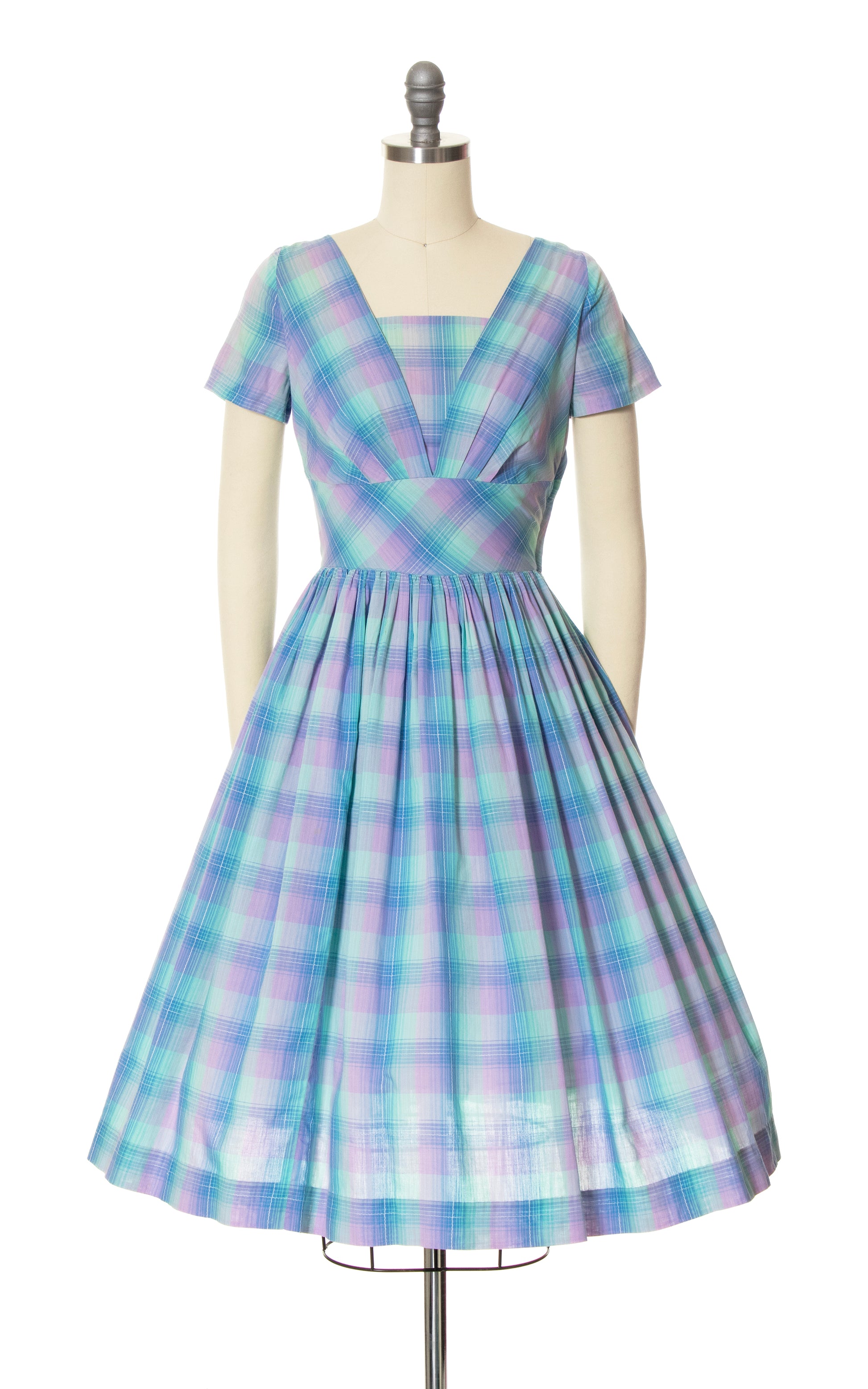 1950s Pastel Plaid Cotton Dress | small Birthday Life Vintage 1950s Pastel Plaid Cotton Dress | small Birthday Life Vintage
