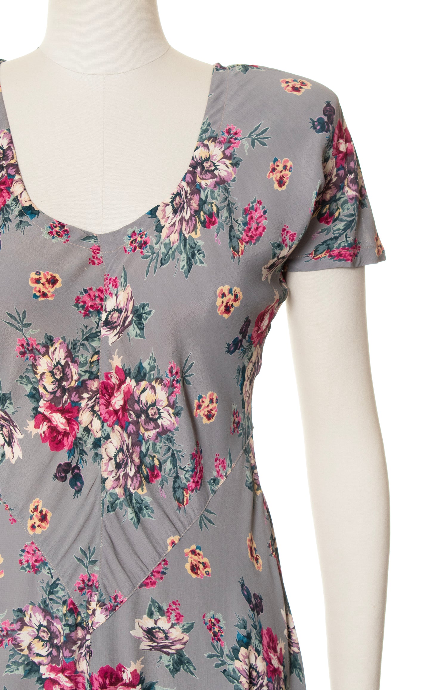 1990s does 1930s Floral Bias Cut Rayon Dress | small/medium