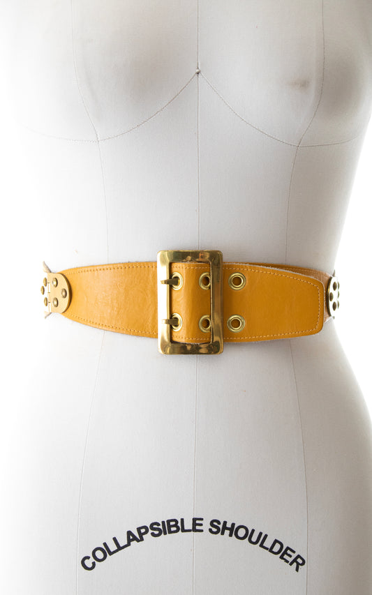 NEW ARRIVAL || 1950s Mustard Leather & Hinge Cinch Belt | small/medium