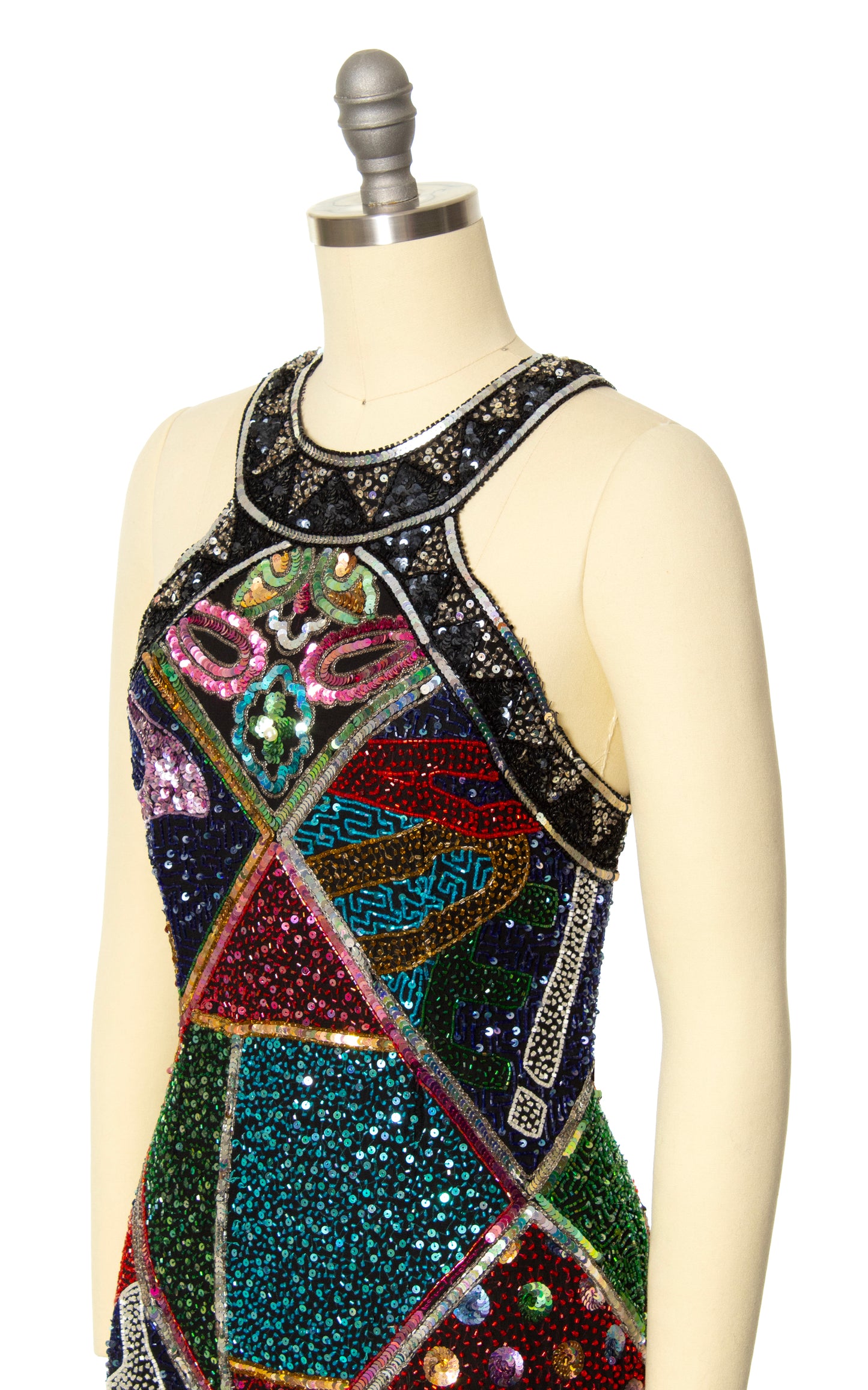 1980s Novelty Beaded Sequin Party Dress | small