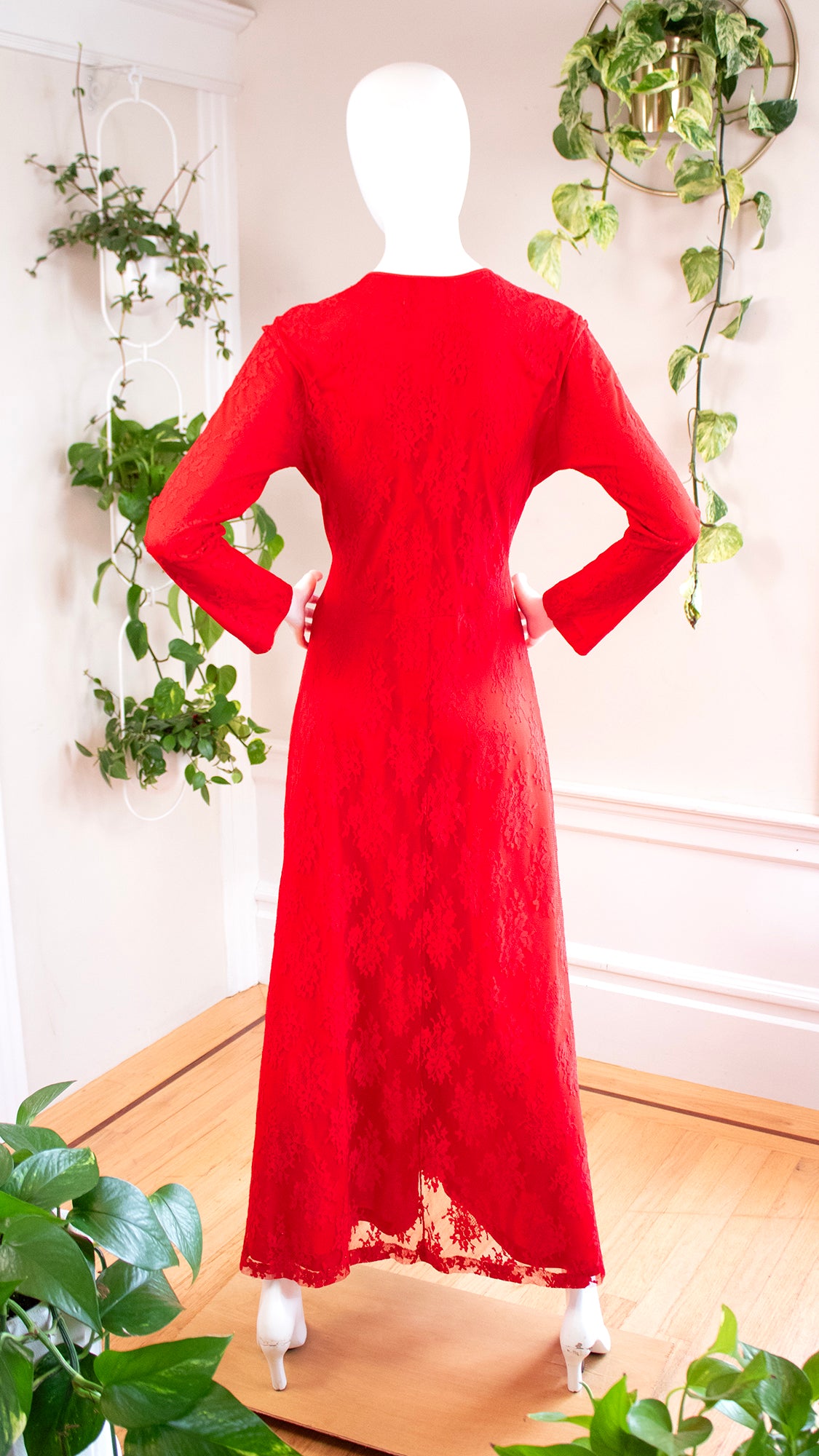 NEW ⭐️ 1970s Red Lace Palazzo Jumpsuit with Overskirt | large