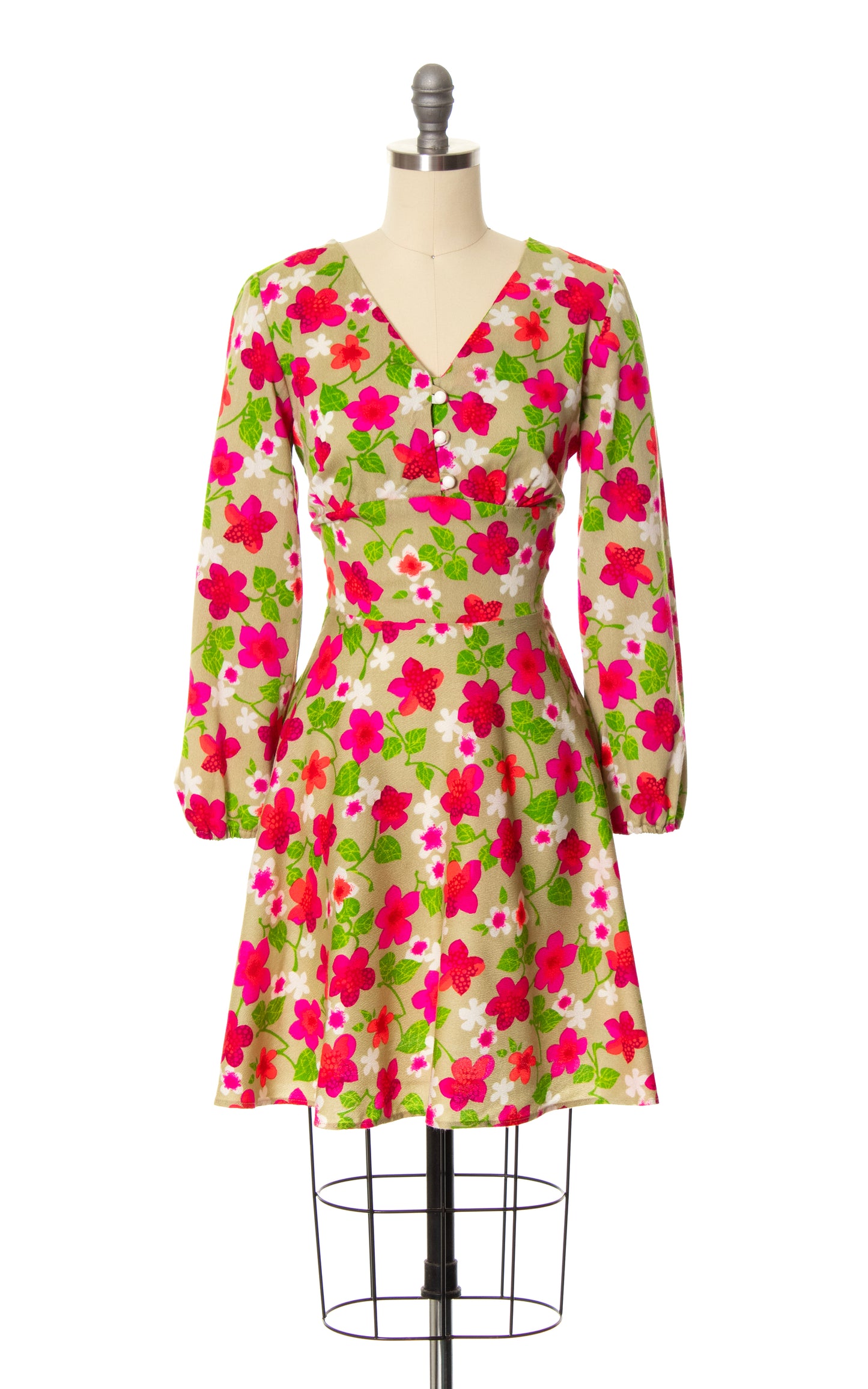 1970s Neon Floral Babydoll Dress | small