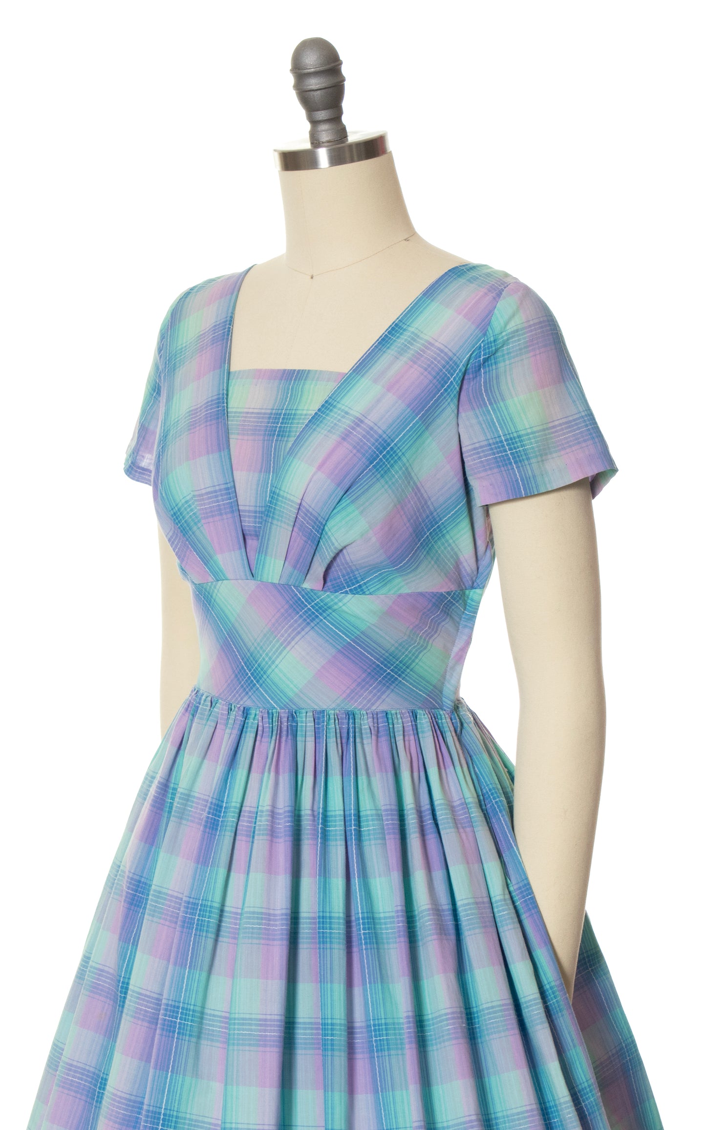 1950s Pastel Plaid Cotton Dress | small