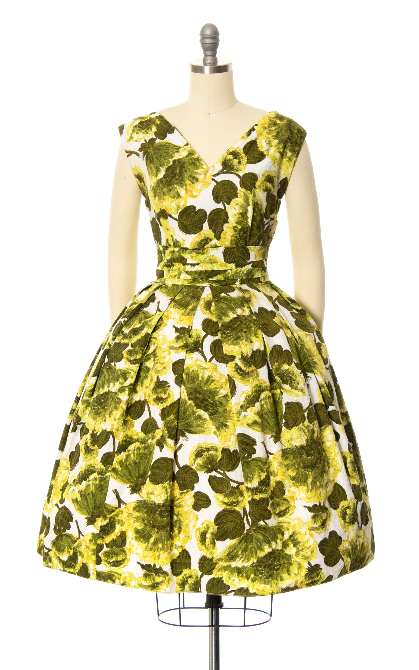 1950s 1960s Floral Cotton Cummerbund Dress | small