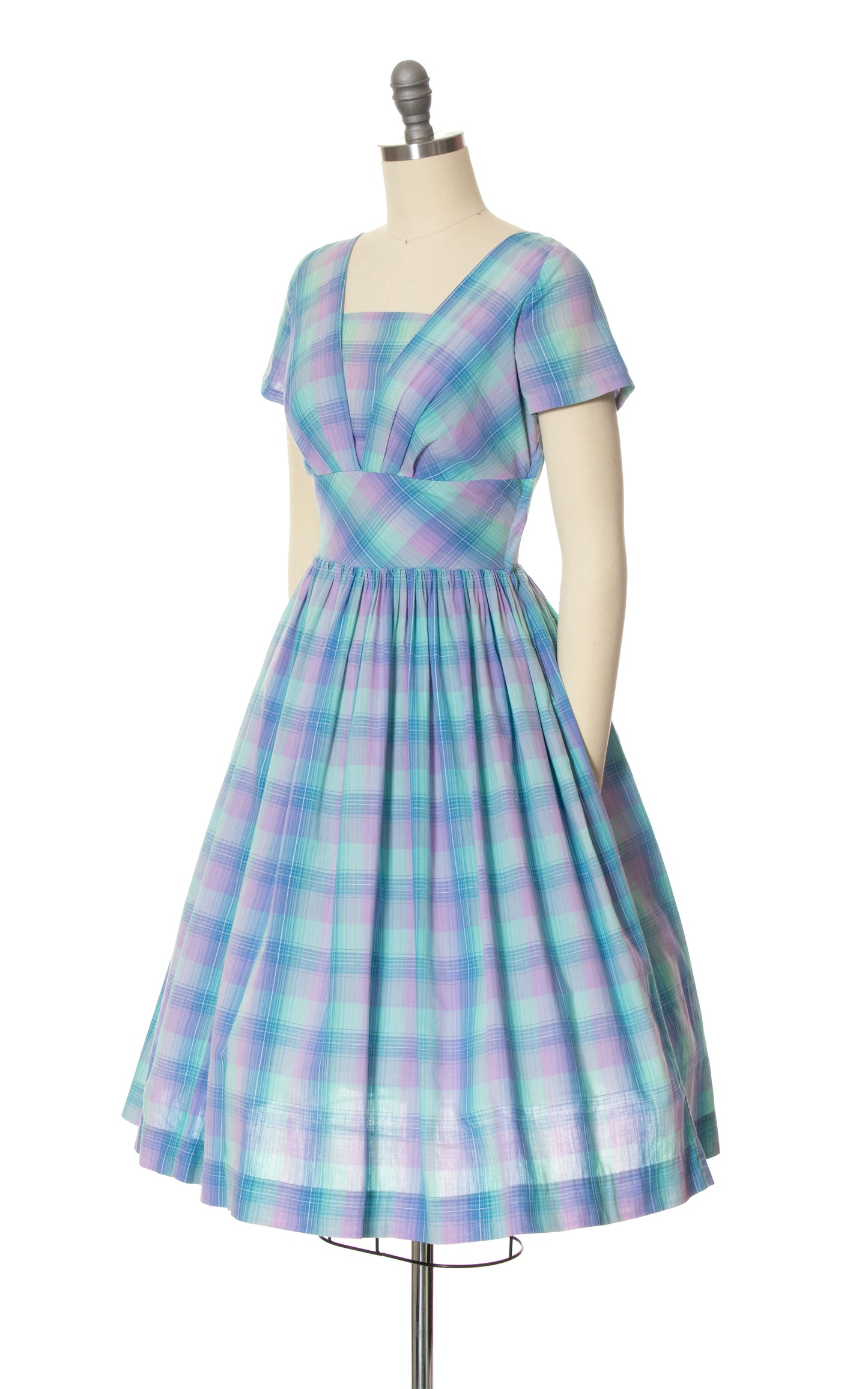 1950s Pastel Plaid Cotton Dress | small