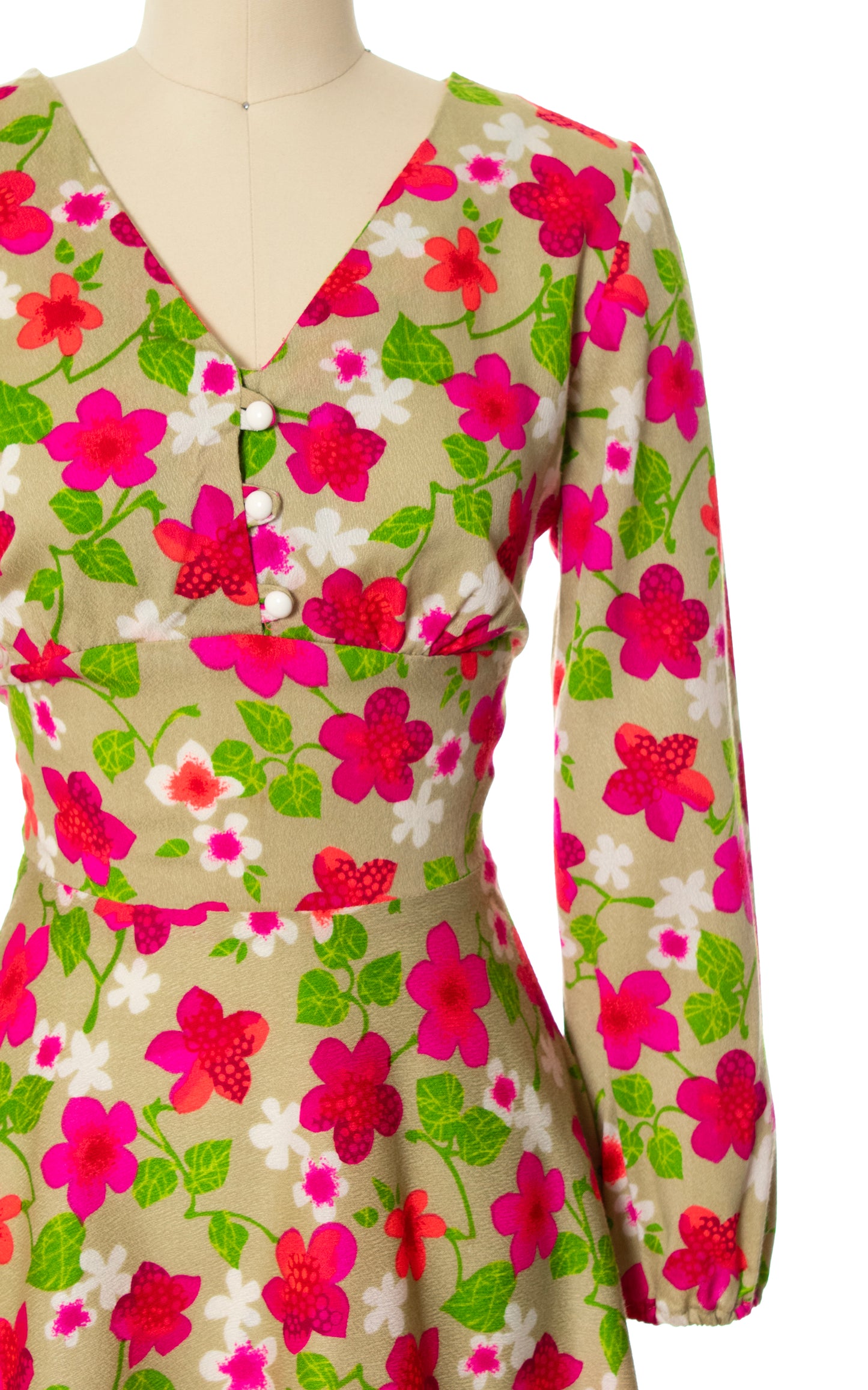 1970s Neon Floral Babydoll Dress | small