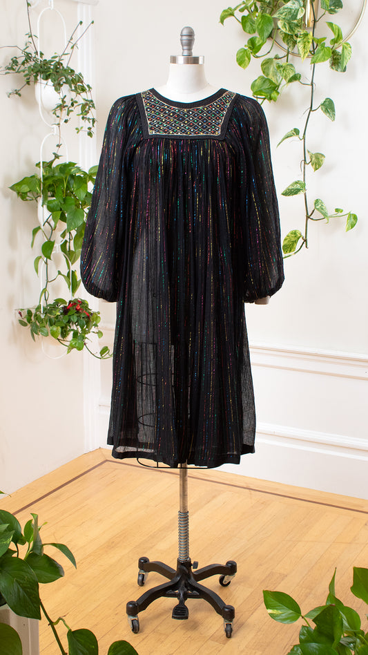 NEW ⭐️ 1970s Metallic Rainbow Cotton Gauze Dress | small/medium