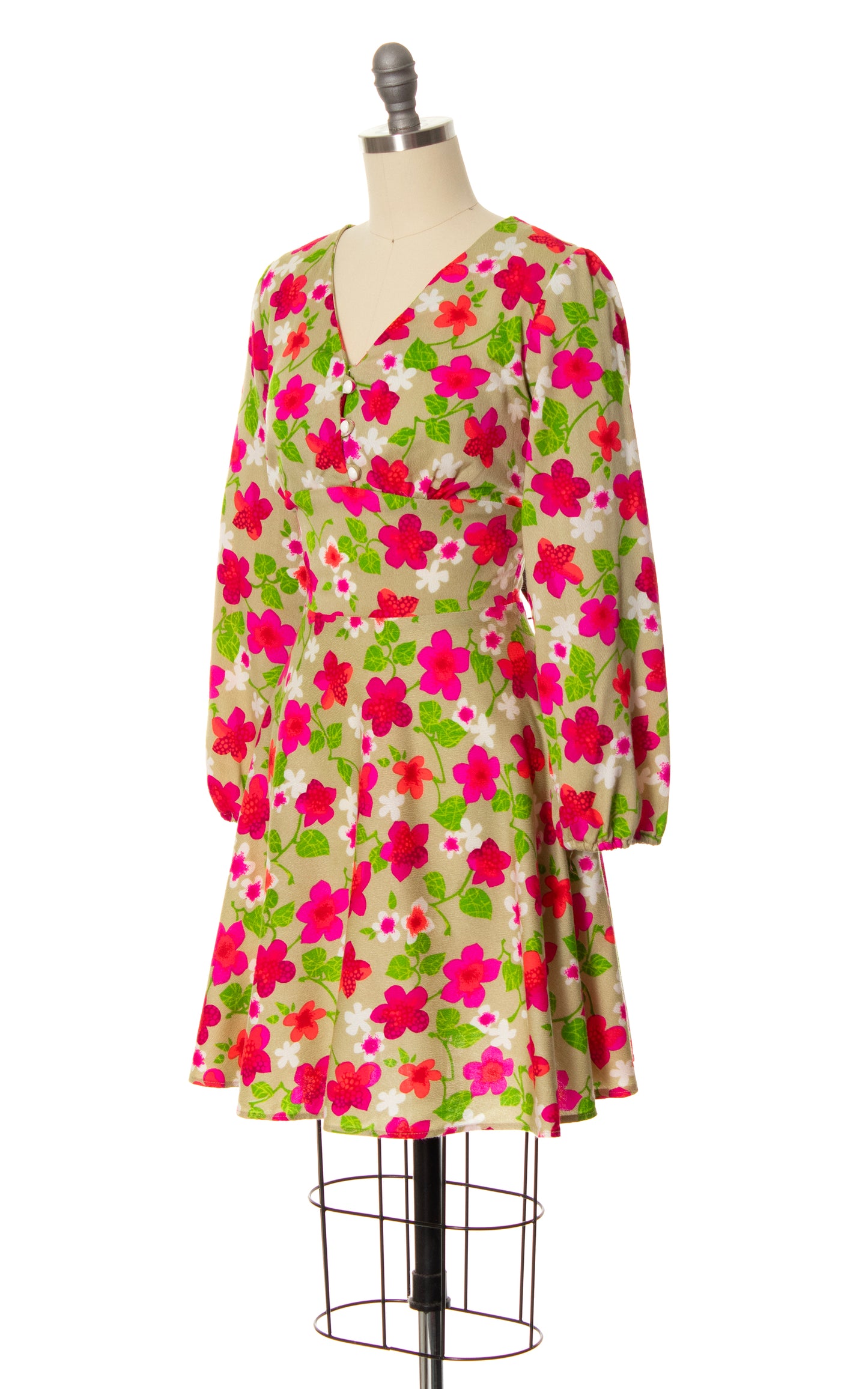 1970s Neon Floral Babydoll Dress | small