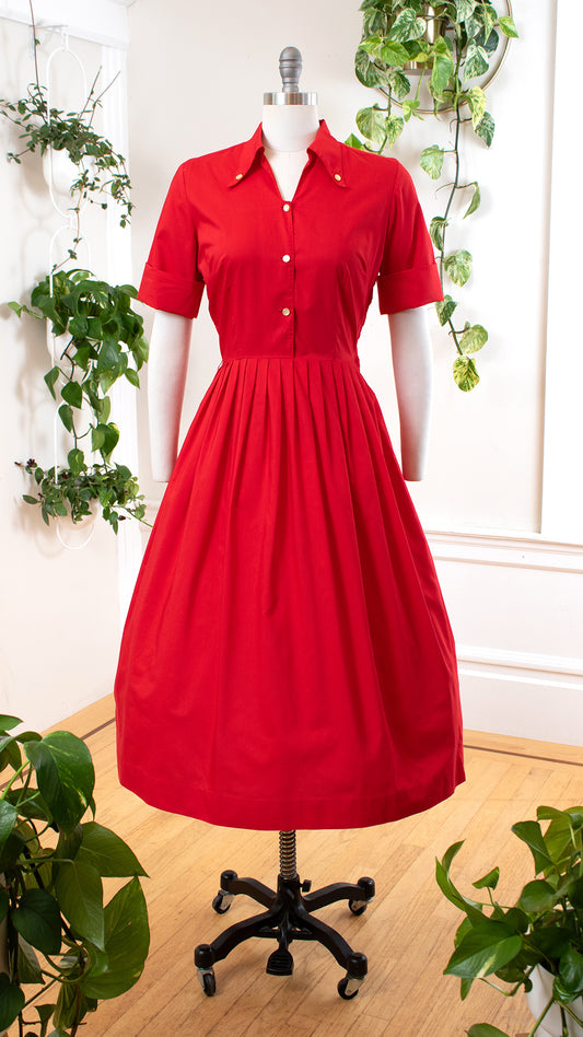 1960s Red Cotton Shirtwaist Dress | medium