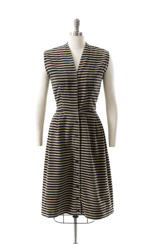 NEW ARRIVAL || $65 DRESS SALE /// 1950s Striped Corduroy Shirt Dress | small
