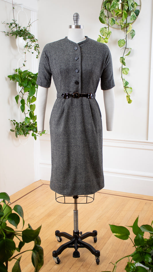 1950s Grey Wool Shirtwaist Wiggle Dress | small/medium