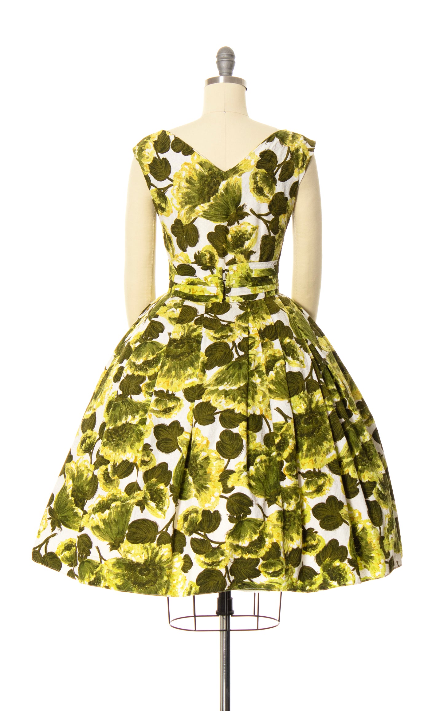 1950s 1960s Floral Cotton Cummerbund Dress | small