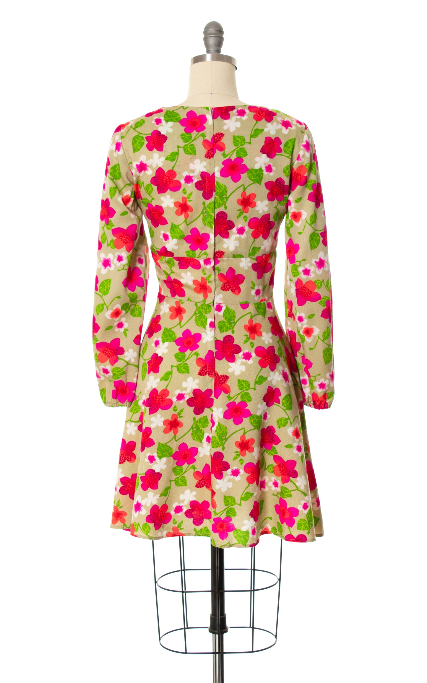 1970s Neon Floral Babydoll Dress | small