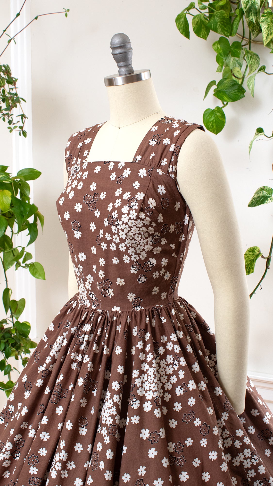 1950s Rhinestone Studded Floral Halter Dress | x-small