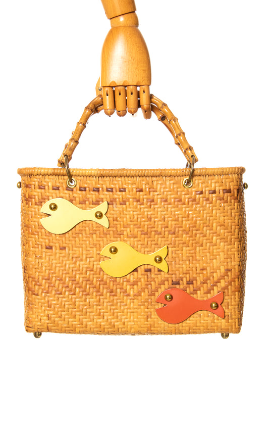 1960s CALDERON Fish Novelty Wicker Purse