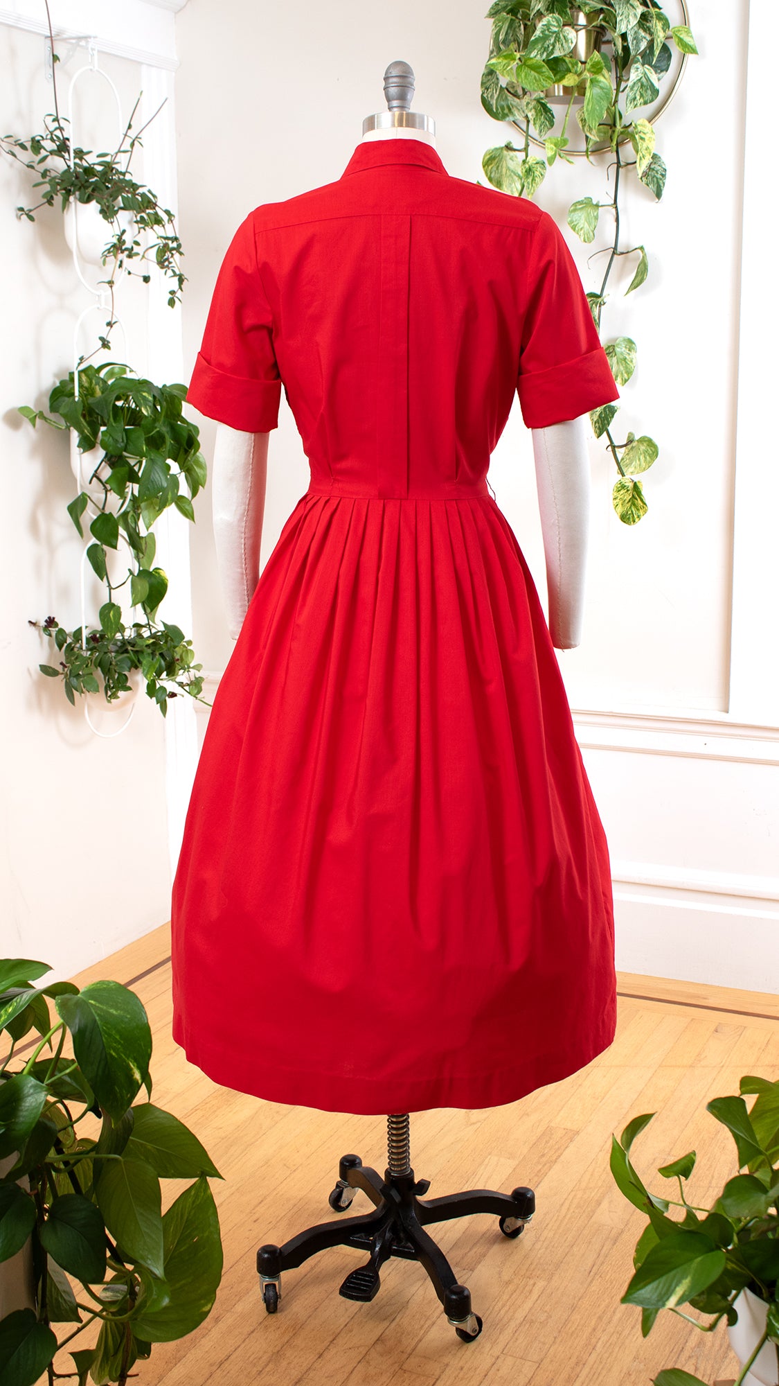 1960s Red Cotton Shirtwaist Dress