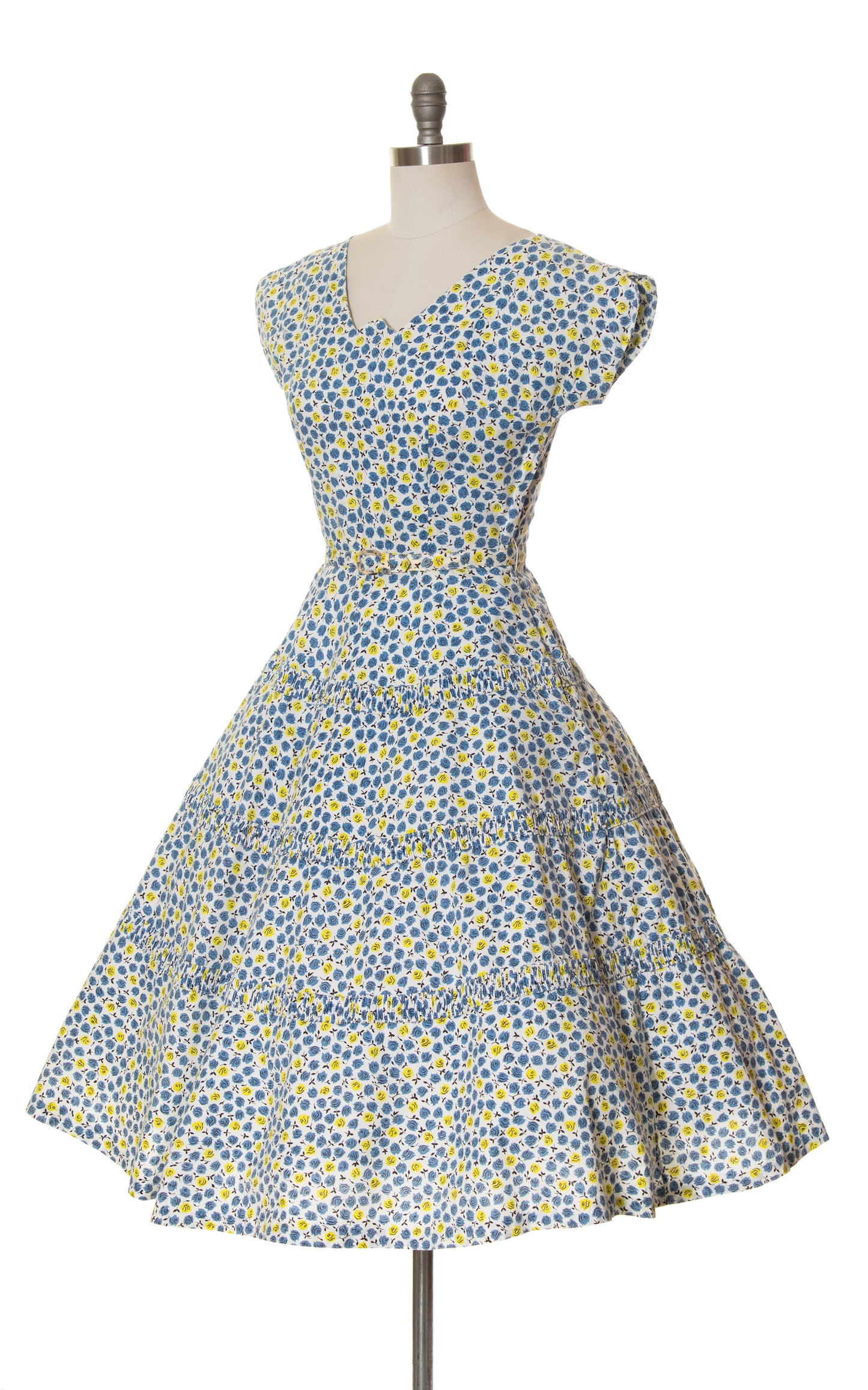 1950s Tiny Rose Print Cotton Dress | small