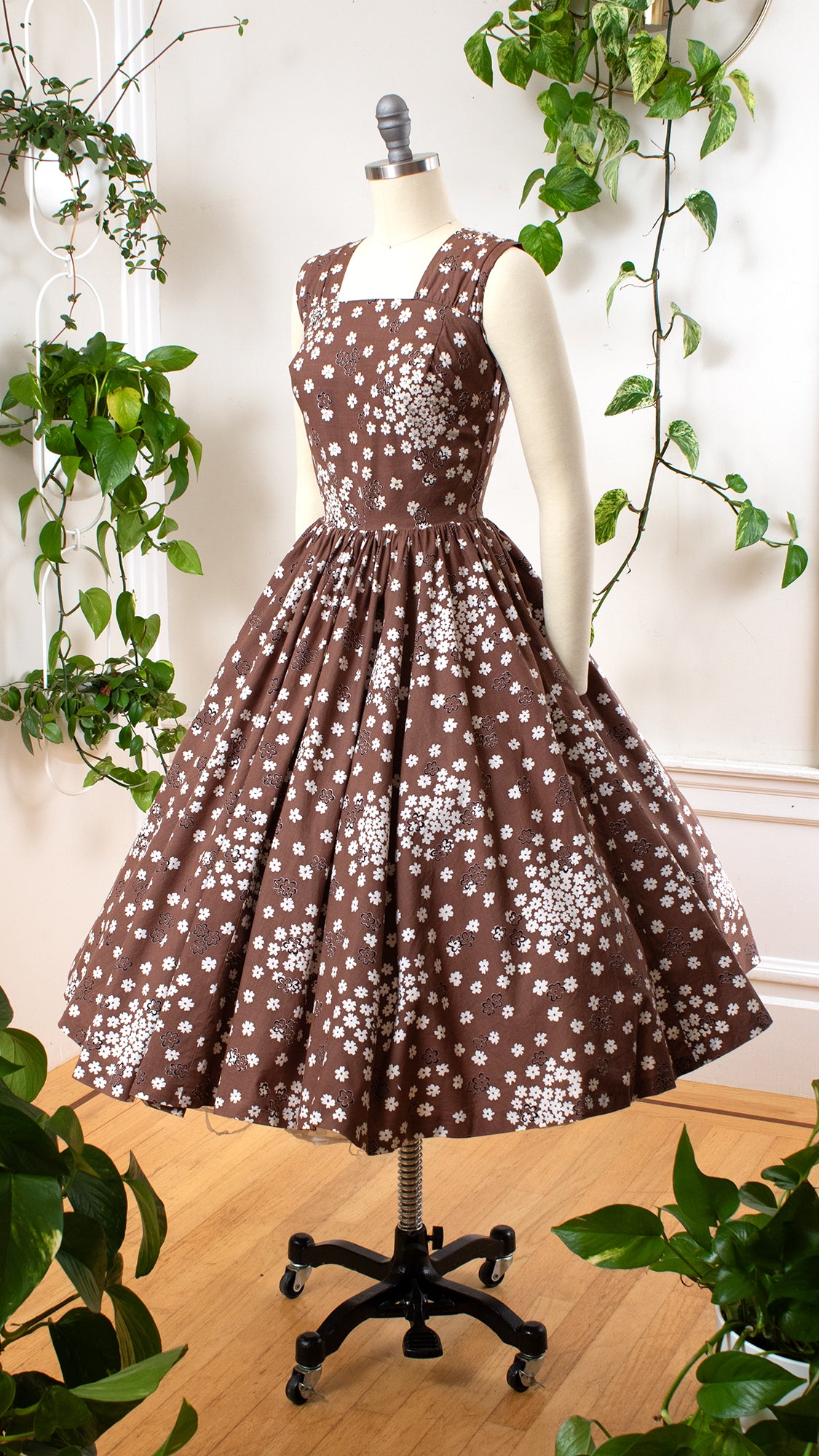 1950s Rhinestone Studded Floral Halter Dress | x-small