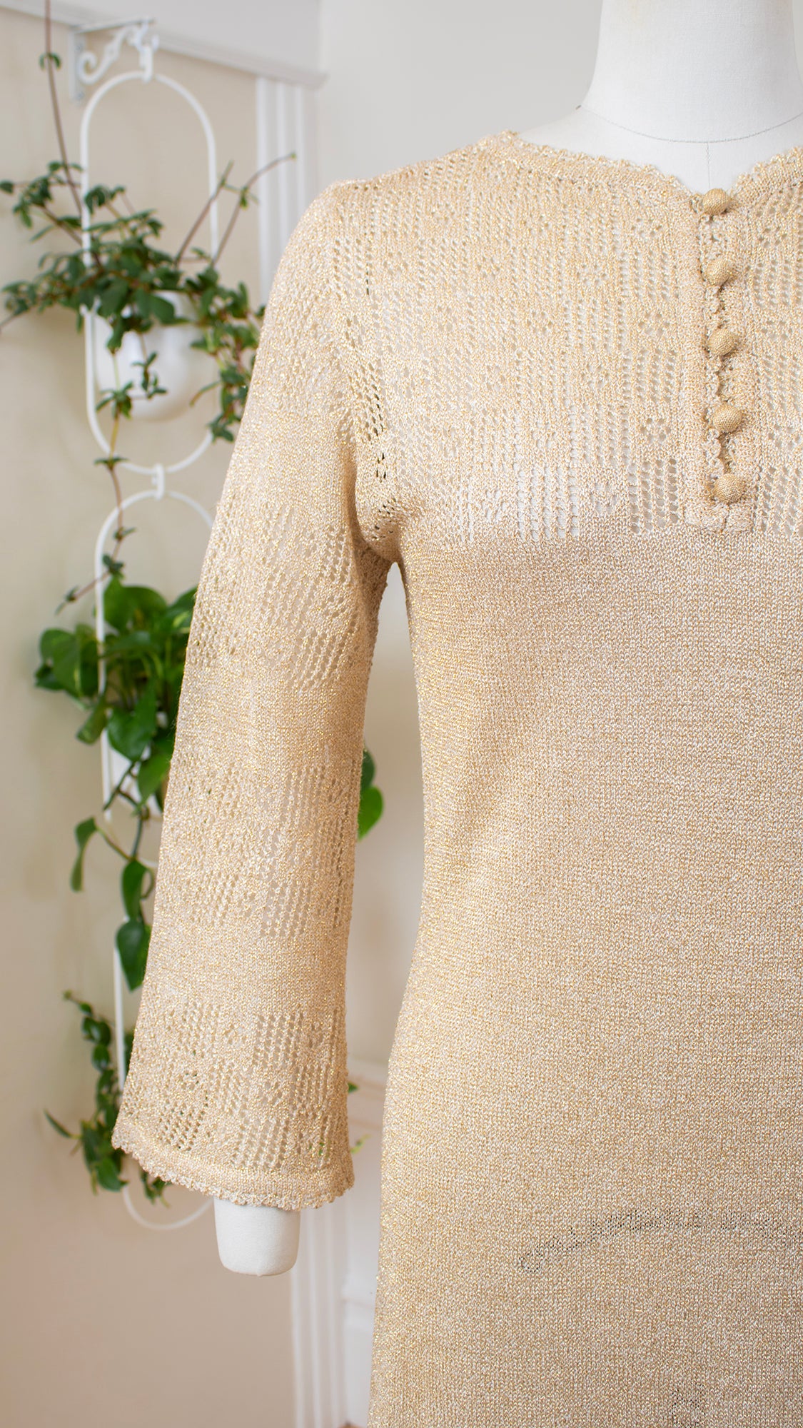 1970s ST. JOHN Metallic Gold Knit Maxi Dress | small/medium Birthday Life Vintage 1970s ST. JOHN Metallic Gold Knit Maxi Dress | small/medium Birthday Life Vintage