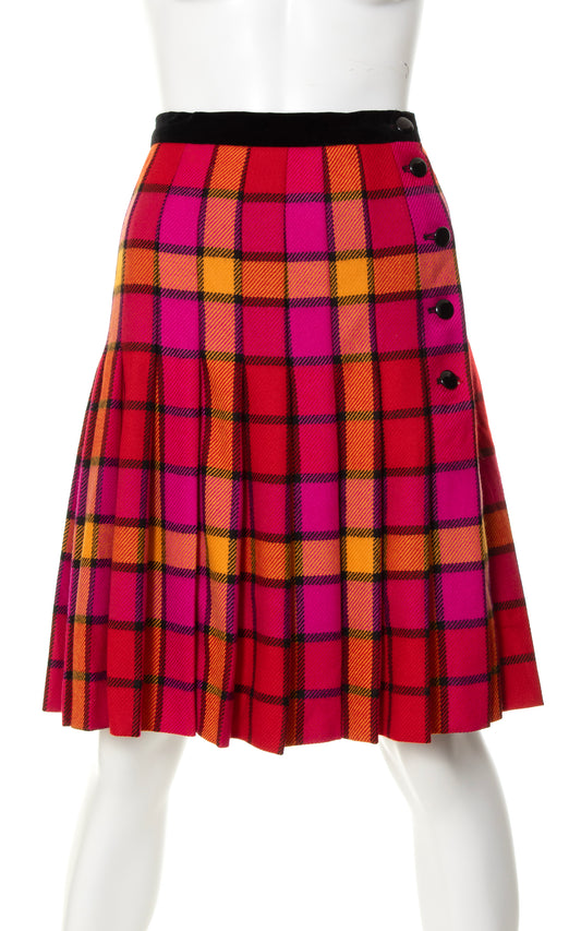 1980s ESCADA Checkered Wool Pleated Skirt | medium