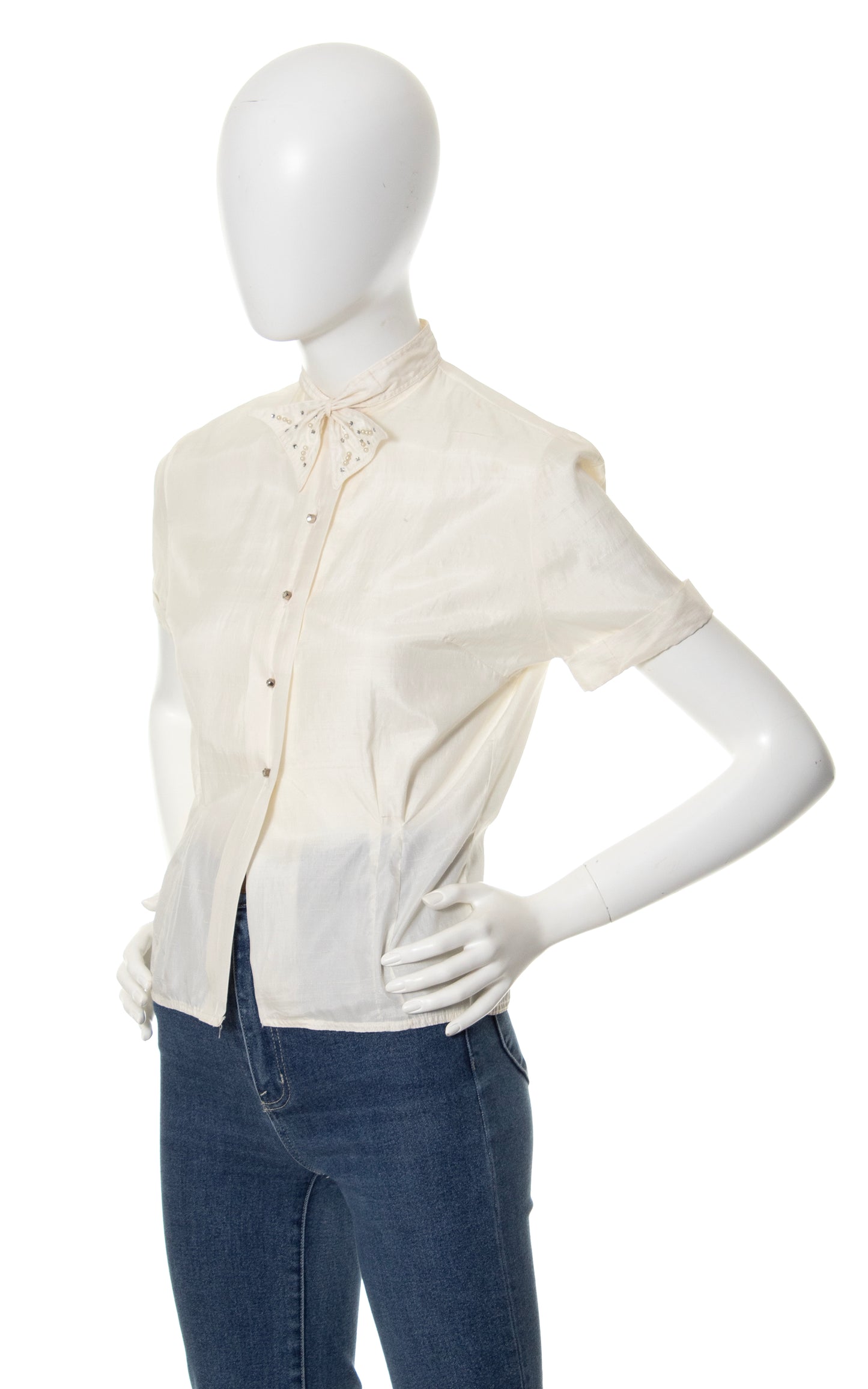 BLV x DEANNA || 1950s Rhinestone Beaded Silk Blend Blouse | small/medium