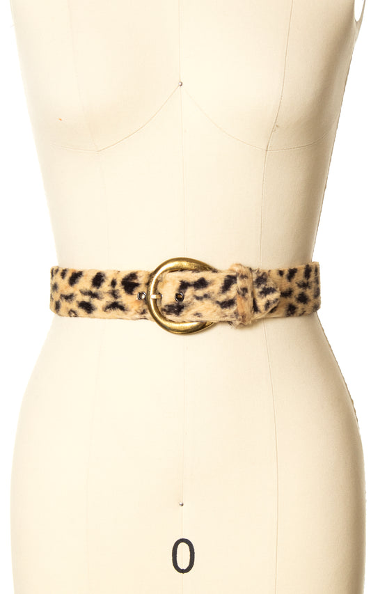 1950s 1960s Leopard Print Faux Fur Cinch Belt | x-small/small