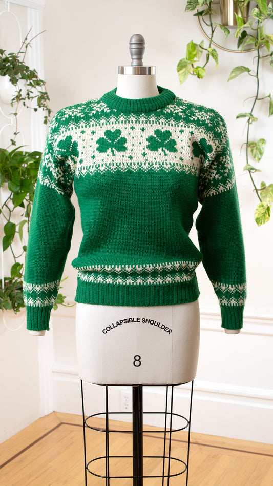 NEW ⭐️ Vintage 1970s Irish Clover Knit Wool Sweater | small/medium/large