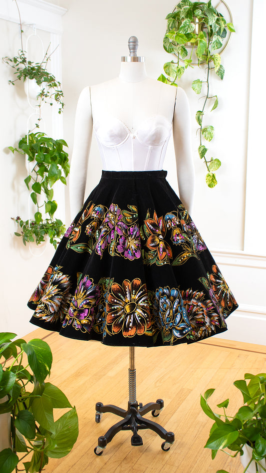 NEW ⭐️ 1950s Mexican Hand Painted Velvet Circle Skirt | small