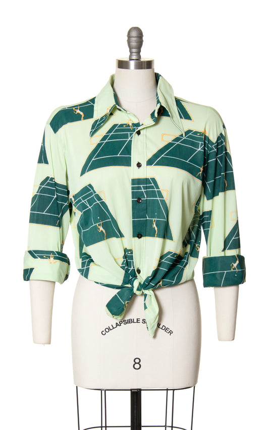 1970s Tennis Novelty Print Blouse | women's x-large / men's large