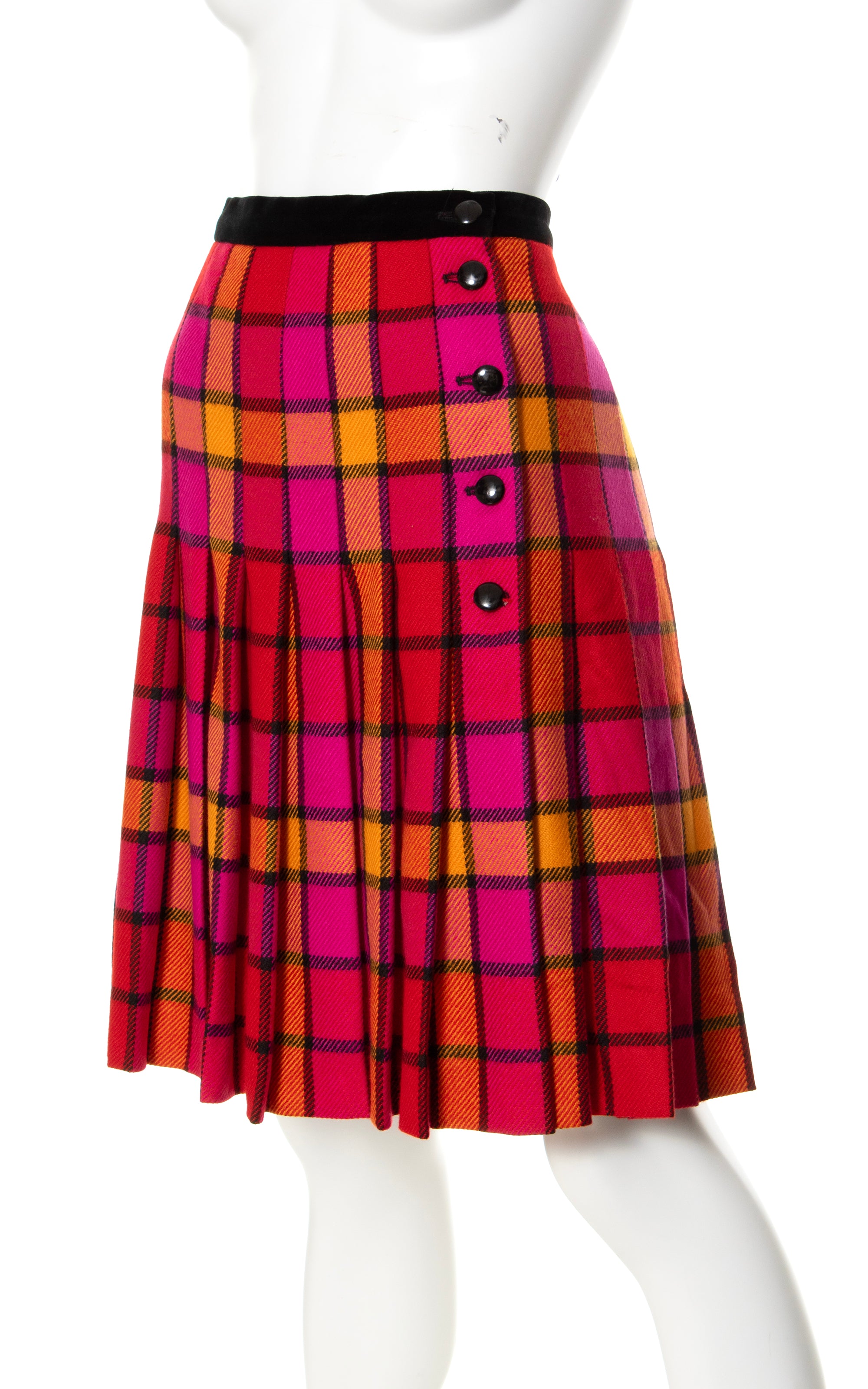 1980s ESCADA Checkered Wool Pleated Skirt medium Birthday Life Vintage